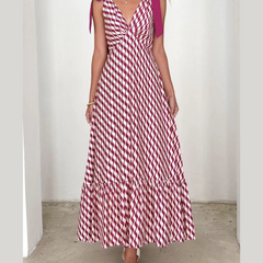Printed V-Neck Tie Shoulder Midi Cami Dress
