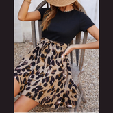 Tied Front Contrast Leopard Short Sleeve Mini Dress