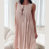 Tied Front Sleeveless Plaid Dress