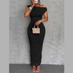 Textured Single Shoulder Bodycon Maxi Dress