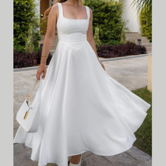 Square Neck Wide Strap A-Line Dress