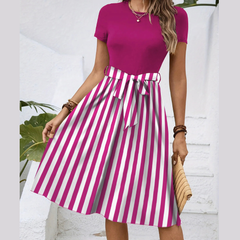 Striped Round Neck Short Sleeve Dress