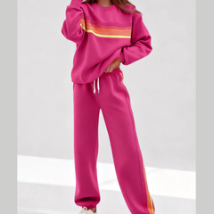 Striped Round Neck Sweatshirt and Pants Set
