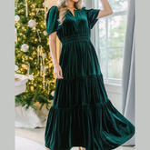 Velvet Tiered Short Sleeve Maxi Dress