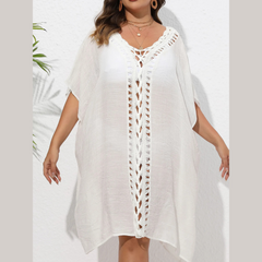 Crochet Trim V-Neck Beach Cover Up Dress