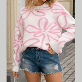 Flower Crew Neck Long Sleeve Sweater