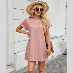 Casual Round Neck Short Sleeve Mini Dress