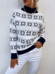 Winter Snowflake Mock Neck Knit Sweater