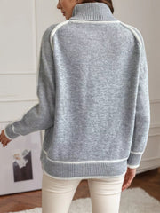 Full Size Turtleneck Contrast Trim Sweater Plus Size