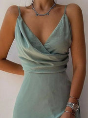 Ruched Slit Spaghetti Strap Dress
