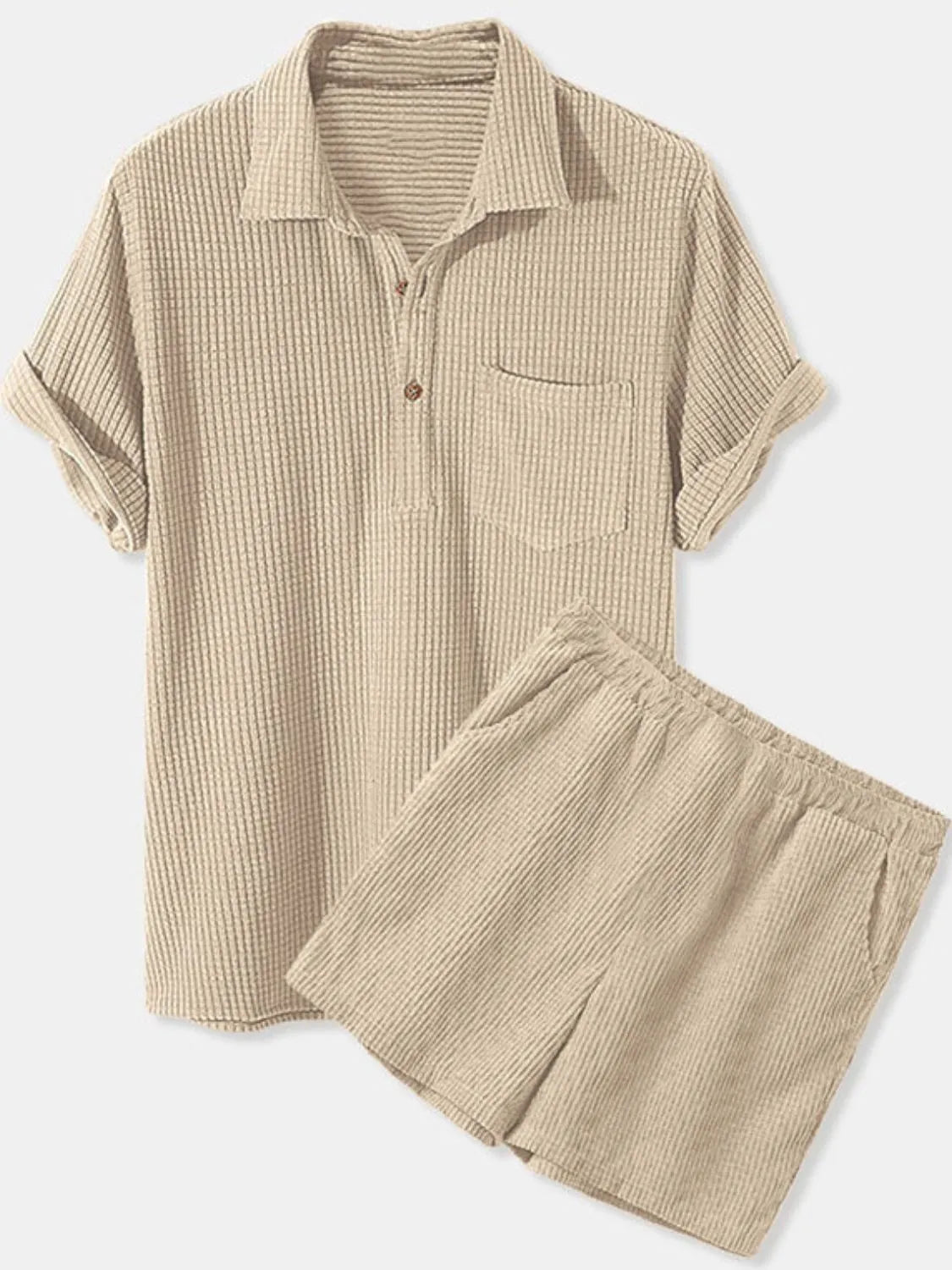 Men's Plus Size Button-Detail Short Sleeve Top & Shorts Set