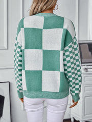 Long Sleeve Round Neck Color Block Pullover Sweater