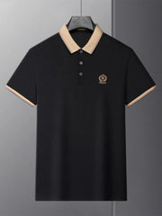 Men's Plus Size Contrast Collar Polo with Embroidered Logo