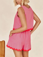 Contrast Trim Round Neck Tank and Shorts Set