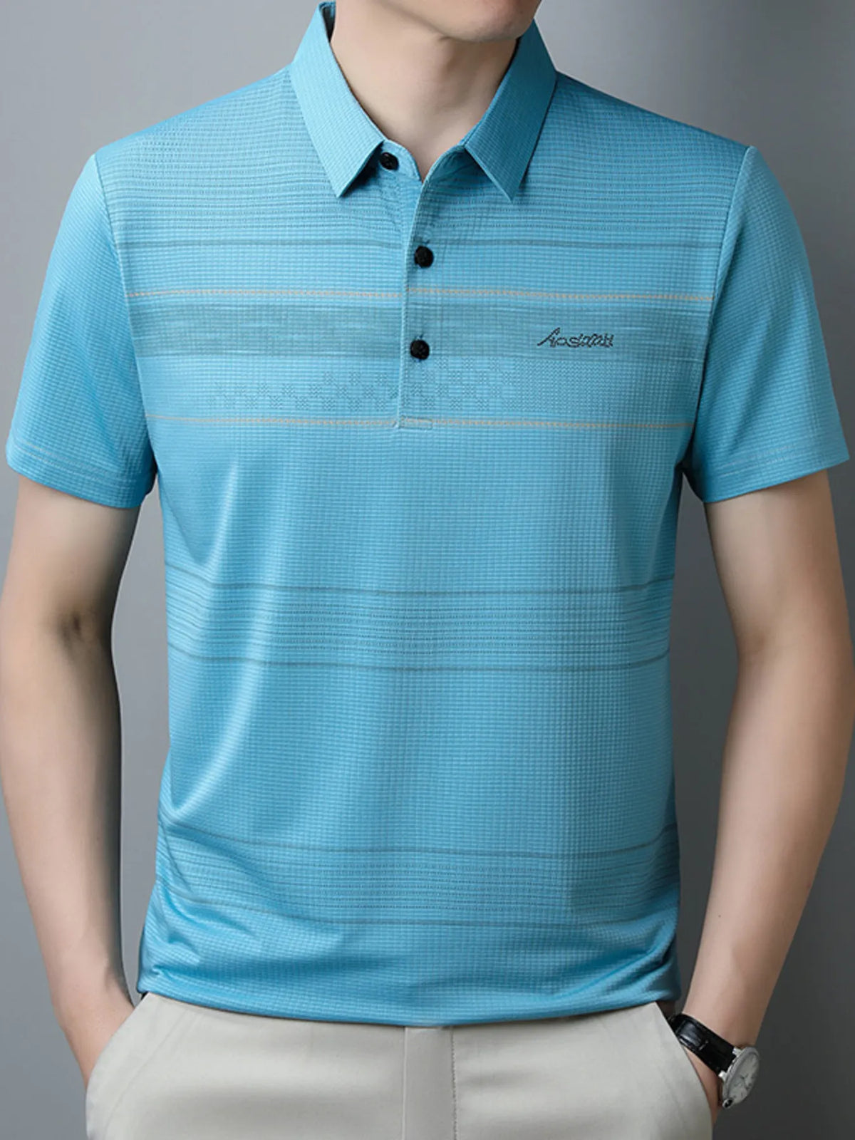 Men's Plus Size Striped Quick-Dry Short Sleeve Polo Shirt