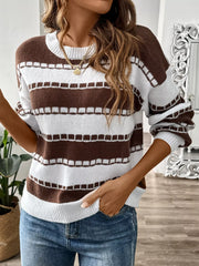 Striped Knit Dropped Shoulder Sweater