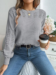 Open-Knit Round Neck Long Sleeve Sweater