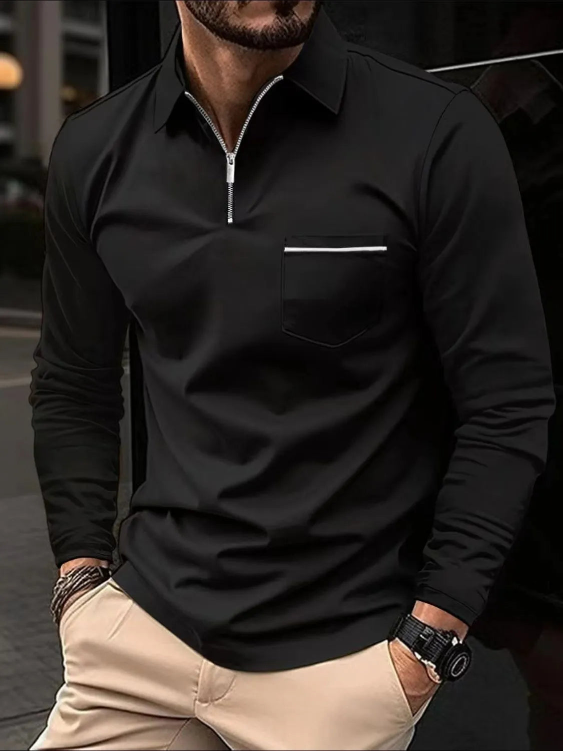 Plus Size Men's Smart Fit Long Sleeve Polo Shirt