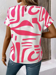 Contrast Round Neck Short Sleeve Blouse