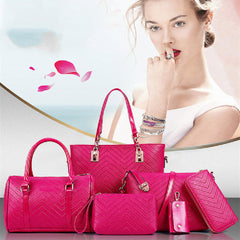 Fashionable And Trendy Embossed Six Piece Set Women's Hand Bag