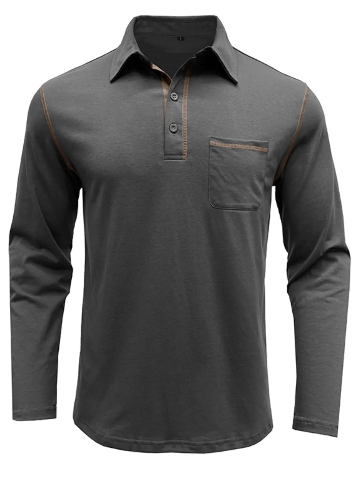 Men's Long Sleeve Polo Shirt with Contrast Stitching