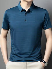 Men's Plus Size Classic Striped Business Casual Polo Shirt
