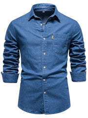 Men's Button-Down Denim Shirt with Chest Pocket