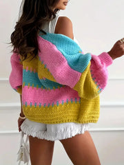Color Block Drop Shoulder Cardigan