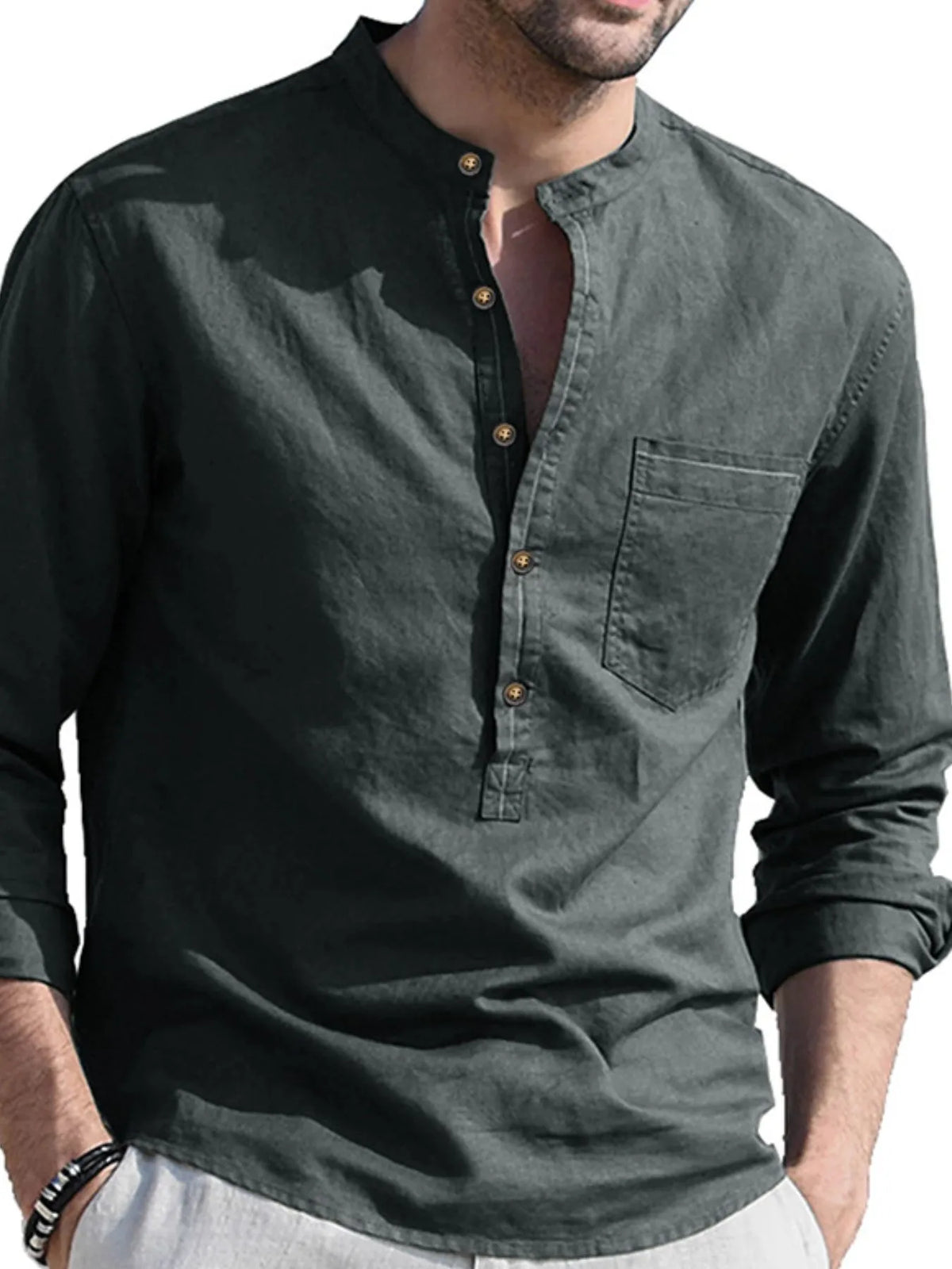 Men's Button Detail Long Sleeve Polo Shirt