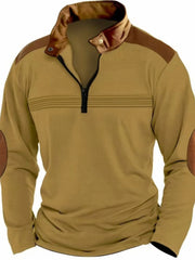Men's Full Size Contrast Half Zip Long Sleeve Polo Plus Size