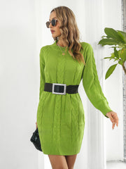 Cozy Cable-Knit Round Neck Sweater Dress