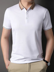 Men's Plus Size Striped Collar Short Sleeve Casual Polo Shirt