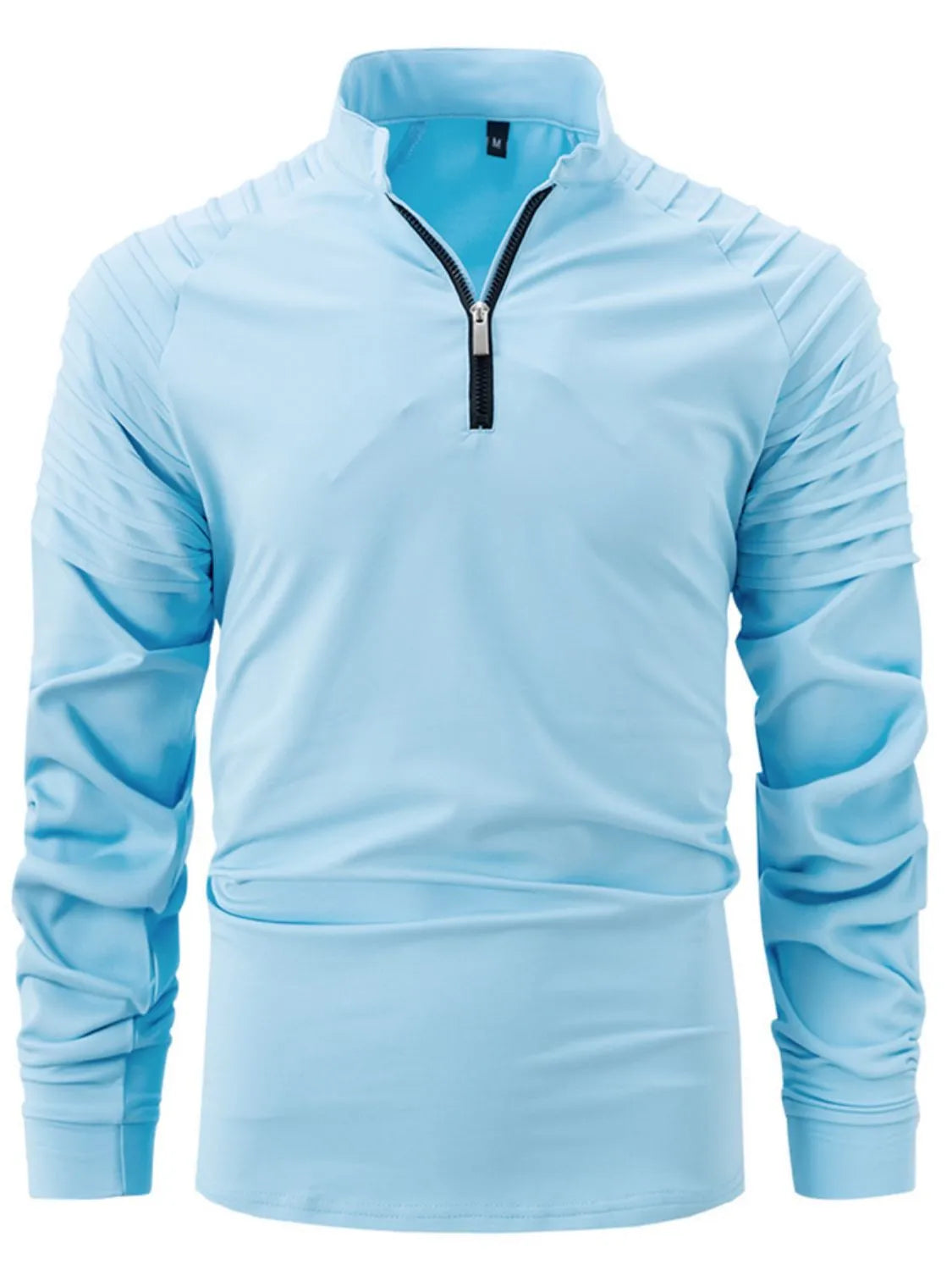 Plus Size Men's Quarter-Zip Long Sleeve Polo Shirt