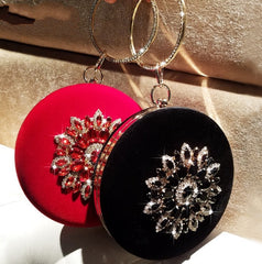 Small Round Velvet Diamond Ring Clutch Bag