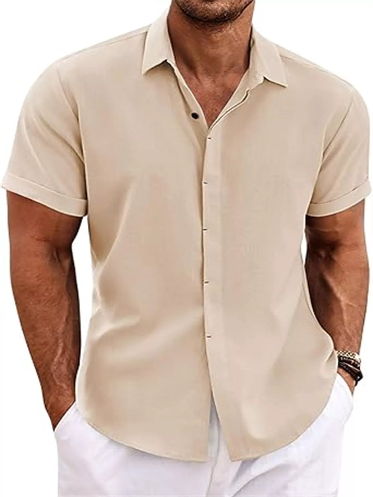 Men's Full Size Everyday Short Sleeve Button-Front Shirt