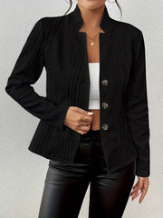 Classic Textured Knit Button-Front Blazer