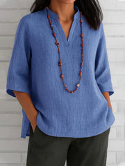 Full Size Notched Three-Quarter Sleeves Blouse Plus Size