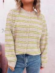 Classic Striped Button-Front Long Sleeve Cardigan
