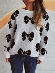 Casual Bow Accent Long Sleeve Sweater
