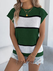 Color Block Cap Sleeve Crew Neck Sweater Top