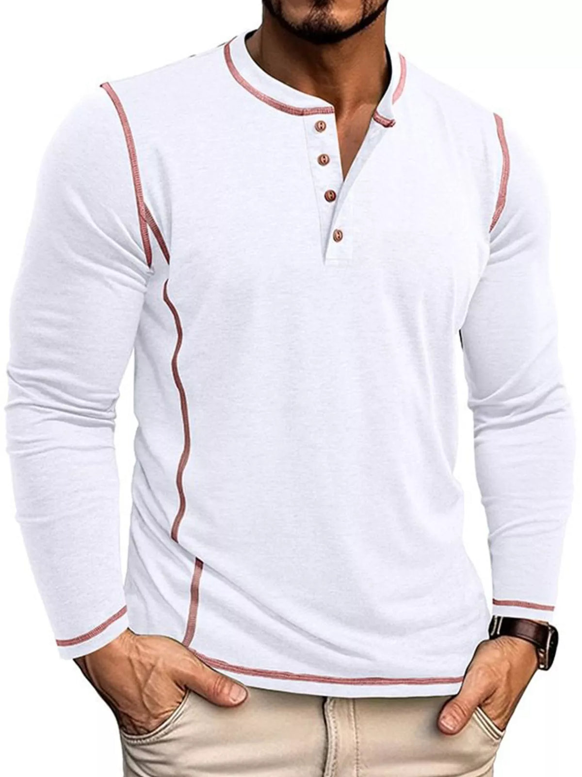Men's Full Size Casual Button Detail Long Sleeve T-Shirt Plus Size
