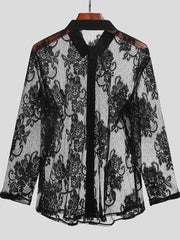 Men's Lace Button Down Long Sleeve Shirt