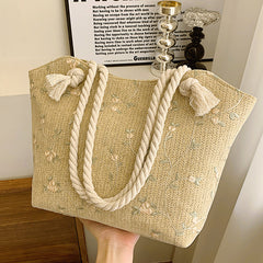 New And Simple Straw  Lace Flower Fashion Large Capacity Women  Shoulder Handbag