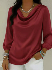 Full Size Satin Cowl Neck Blouse Plus Size
