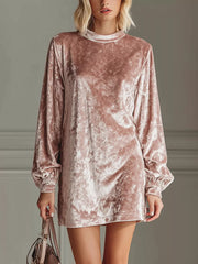 Full Size Velvet Long Sleeve Mini Dress Plus Size