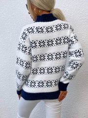 Winter Snowflake Mock Neck Knit Sweater