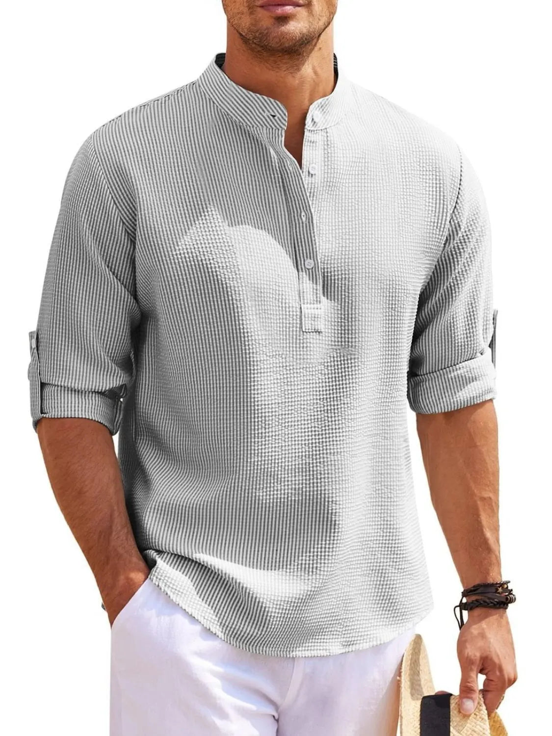 Men's Full Size Button Detail Long Sleeve Top Plus Size