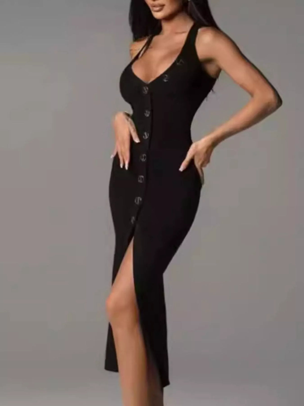 Halter Neck Button-Front Bodycon Dress