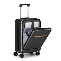 FCH Front Opening 20 Inch Expandable ABS-PC Trolley Case 20in Silent Wheels Inner Iron Outer Aluminum Trolley Rod Classic Color - Black- FREE USA SHIPPING