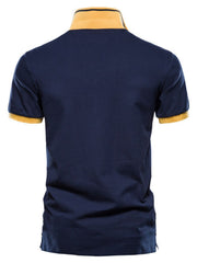 Men's Embroidered Collared Neck Striped Contrast Polo